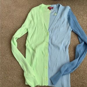 STAUD Green and Blue Ribbed Cardigan